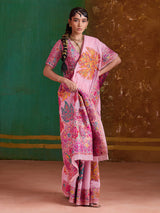 Pink modal cotton festive embroidered saree