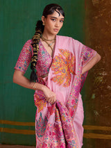 Pink modal cotton festive embroidered saree