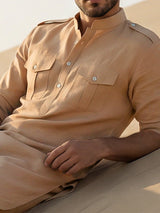 Rust orange contemporary mandarin pathani suit