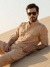 Rust orange contemporary mandarin pathani suit