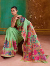 Green modal cotton woven embroidered saree