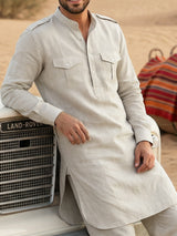 Natural beige modern mandarin pathani outfit