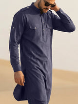 Navy blue stylish mandarin pathani ensemble