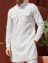 White elegant mandarin collar pathani suit
