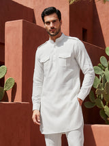 White elegant mandarin collar pathani suit