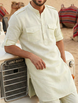 Beige modern mandarin pathani festive suit
