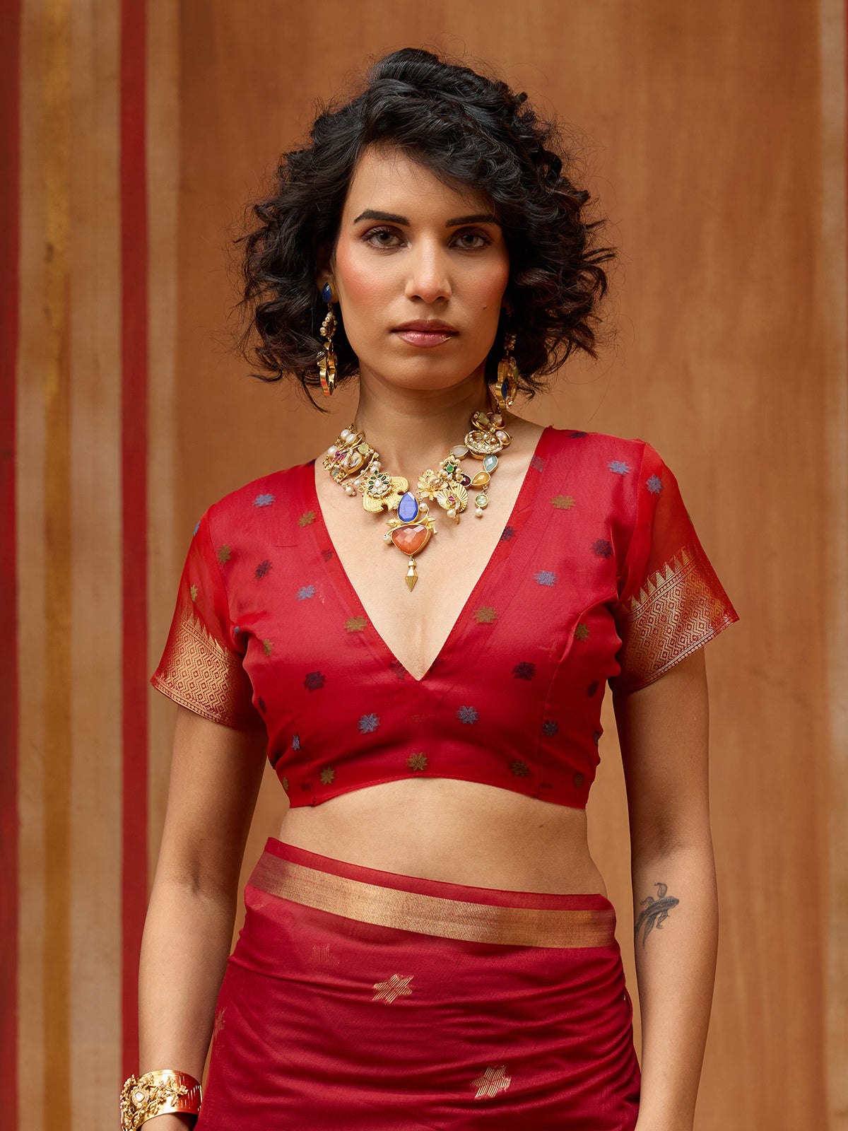 Red handloom zari woven organza saree
