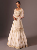 Cream silk georgette designer lehenga choli with pearl work