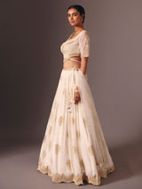 Cream silk georgette designer lehenga choli with pearl work