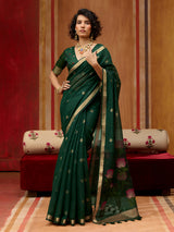 Green handloom zari floral organza saree