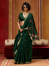 Green handloom zari floral organza saree