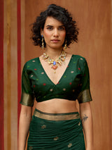 Green handloom zari floral organza saree