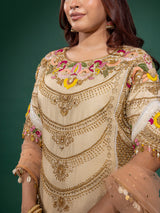 Cream raw silk palazzo suit for wedding celebration