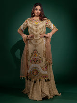 Cream raw silk palazzo suit for wedding celebration