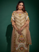 Cream raw silk palazzo suit for wedding celebration