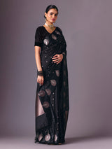 Black elegant zari worked saree in semi silk