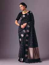 Black elegant zari worked saree in semi silk