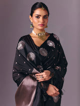 Black elegant zari worked saree in semi silk