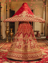 Red raw silk lehenga choli with rich work