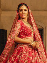 Pink raw silk lehenga choli for brides wear