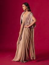 Beige lycra designer ready to wear saree for reception