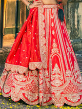 Red raw silk bridal lehenga choli set for wedding wear