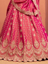 Pink raw silk lehenga choli with embellishments
