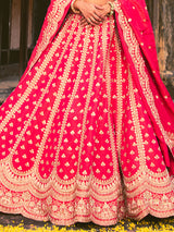 Red raw silk unstitched lehenga choli with dupatta for bridal wear