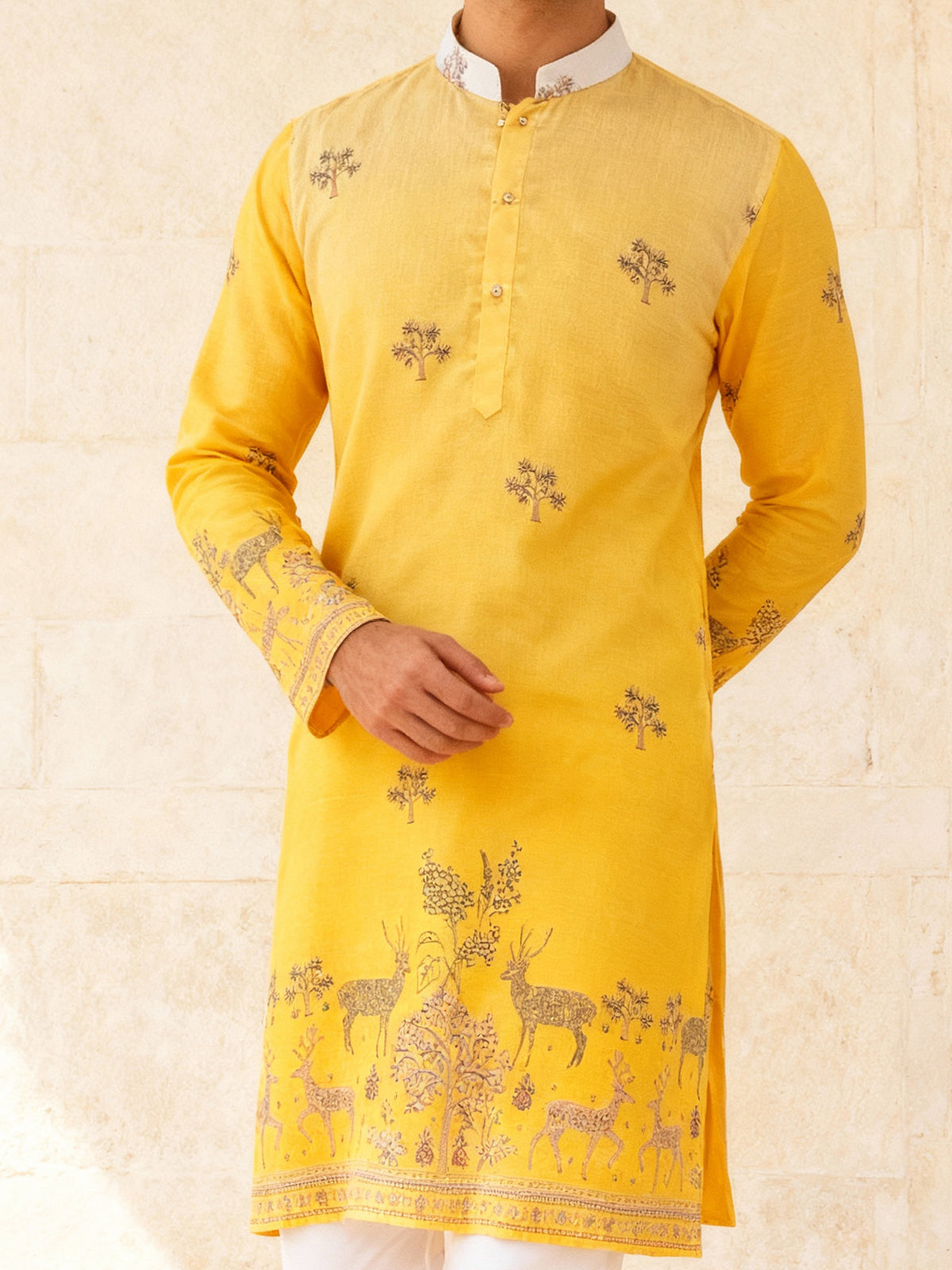 Yellow ethnic motif embroidered kurta set