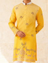 Yellow ethnic motif embroidered kurta set