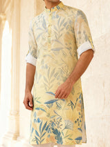 Light yellow printed festive kurta set