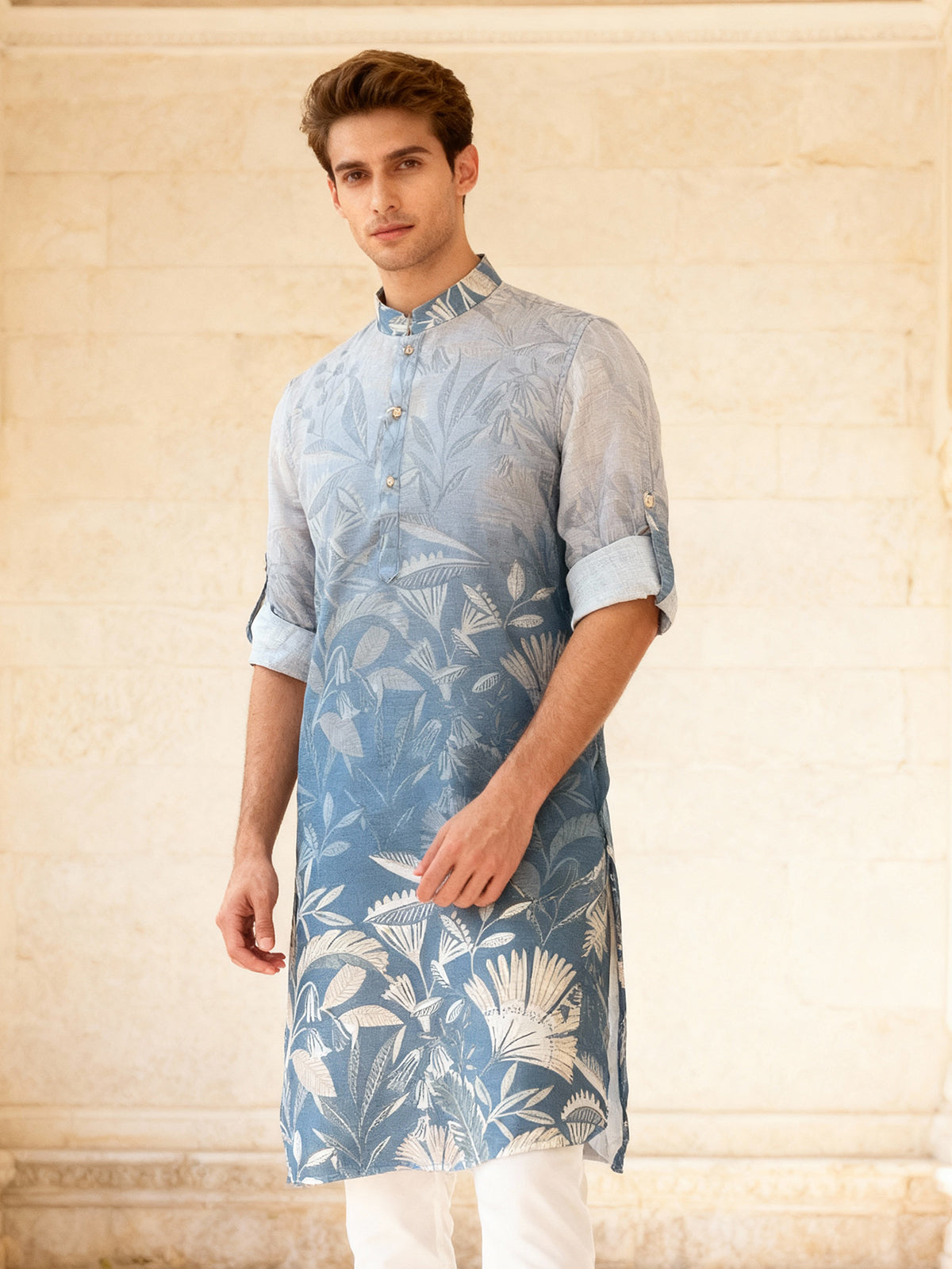 Blue shaded printed kurta pyjama set