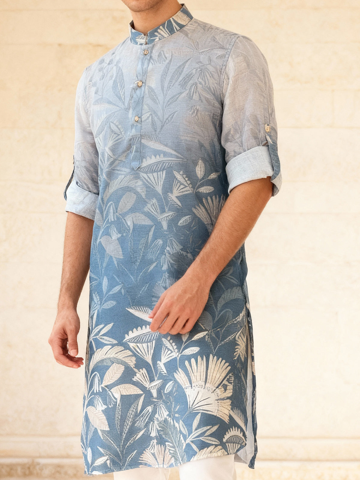 Blue shaded printed kurta pyjama set