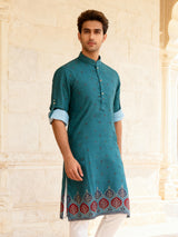 Teal blue chikankari embroidered kurta set