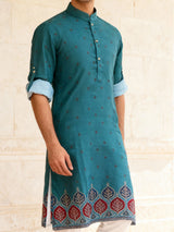 Teal blue chikankari embroidered kurta set