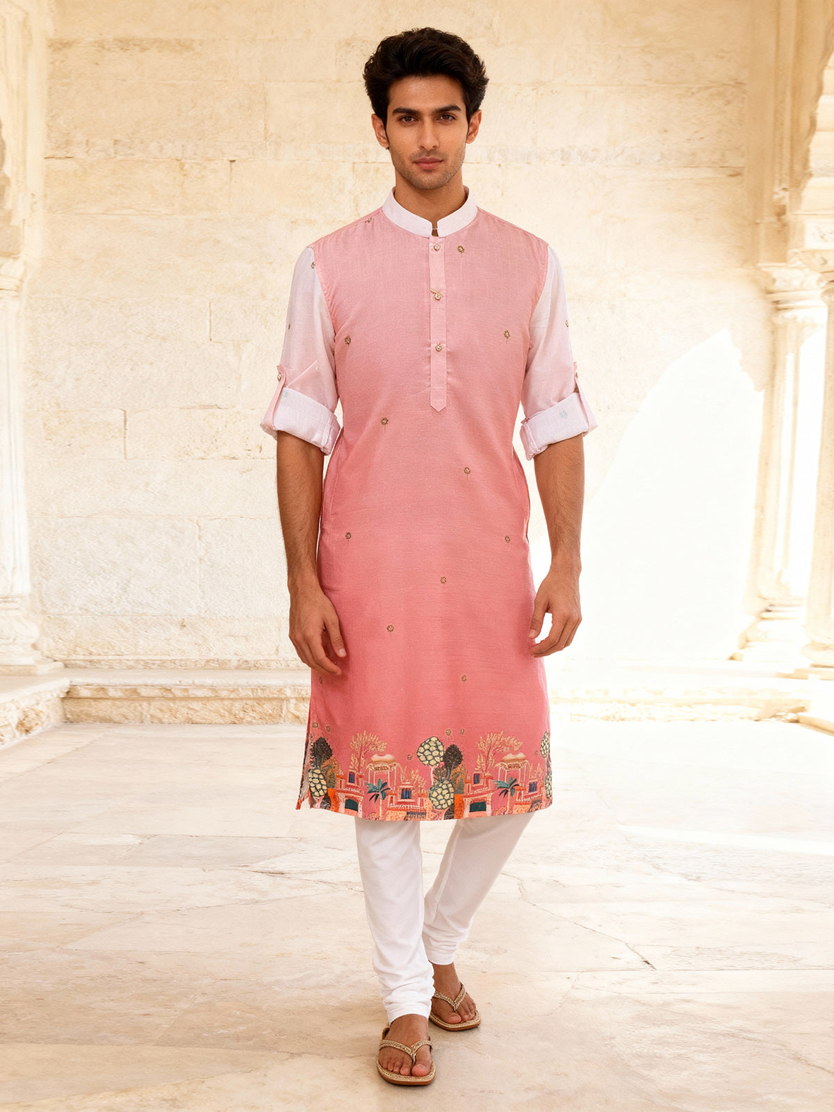 Shaded pink embellished kurta pyjama set