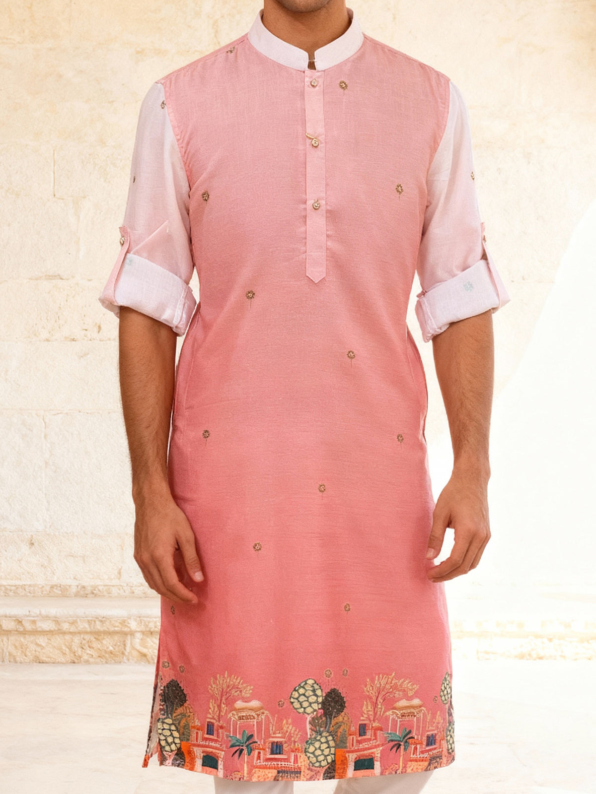 Shaded pink embellished kurta pyjama set