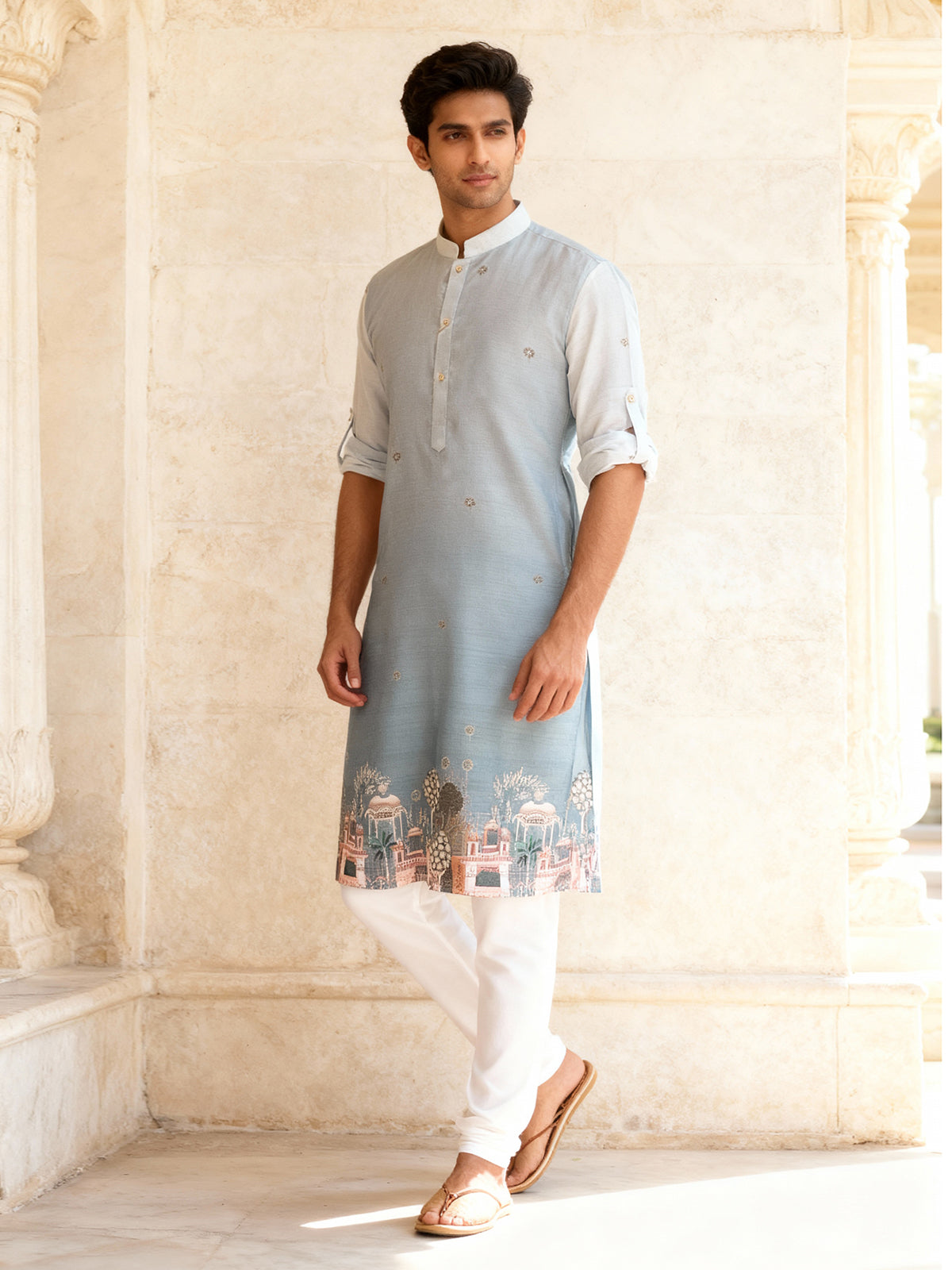 Shaded blue embellished kurta pyjama set