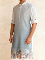 Shaded blue embellished kurta pyjama set