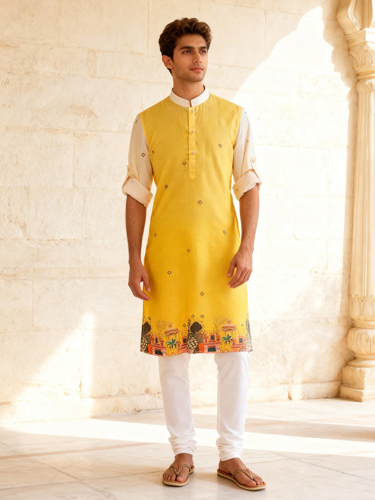 Yellow embellished festive kurta set