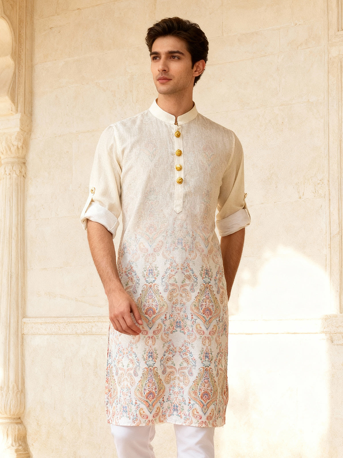 Cream elegant printed kurta set