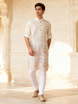 Cream elegant printed kurta set