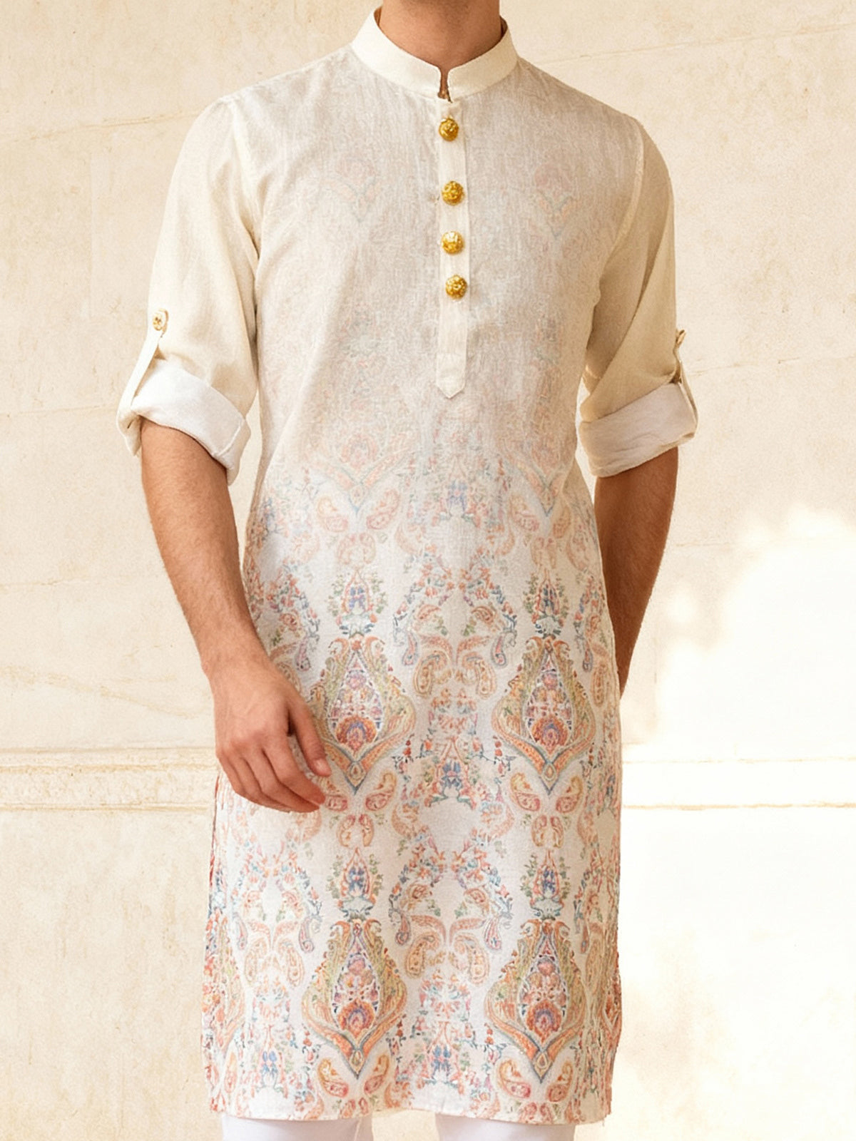 Cream elegant printed kurta set