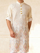 Cream elegant printed kurta set