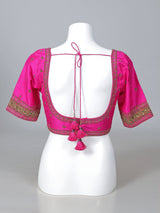 Magenta raw silk heavy embellished elbow sleeve blouse