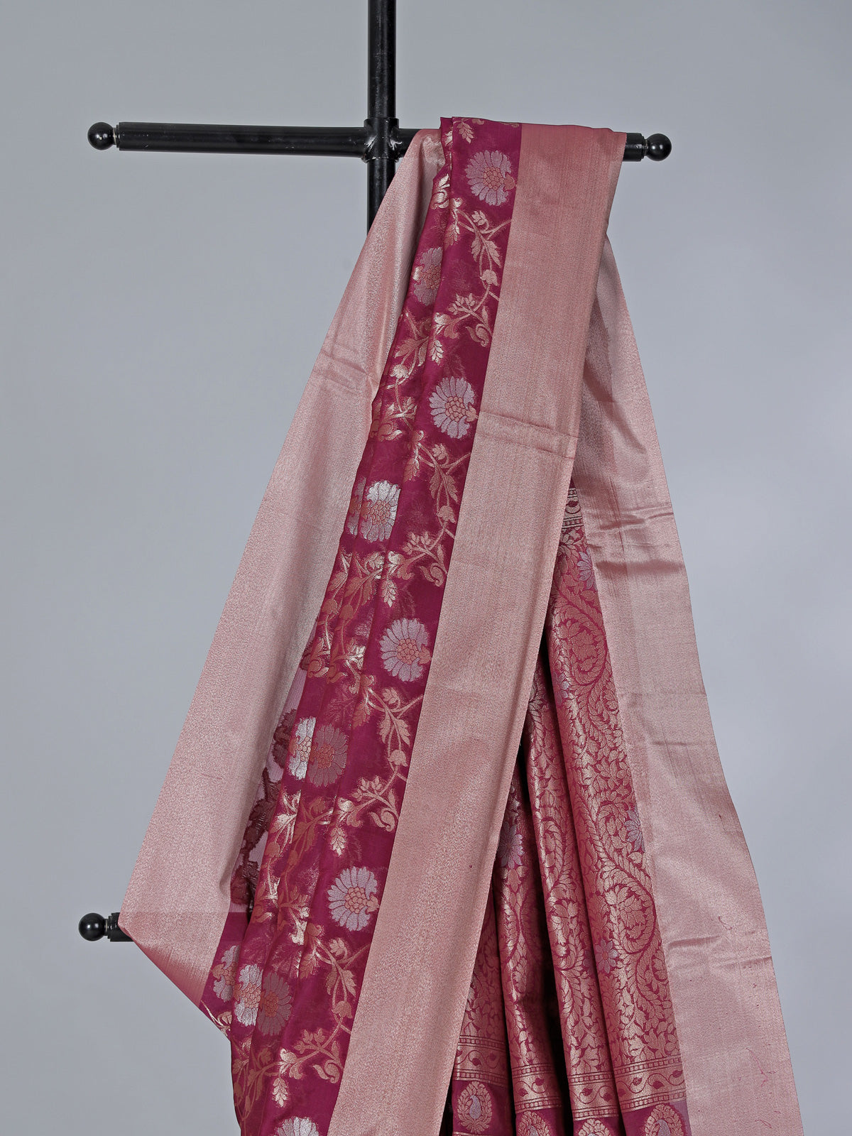 Rich wine art silk saree with classic zari detailing