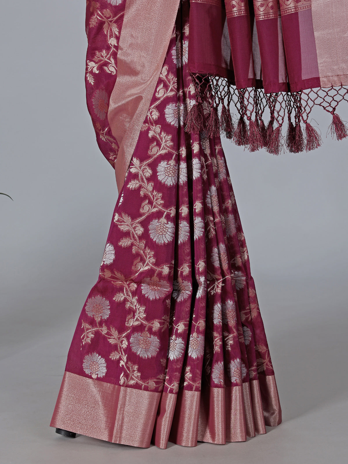 Rich wine art silk saree with classic zari detailing