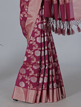 Rich wine art silk saree with classic zari detailing
