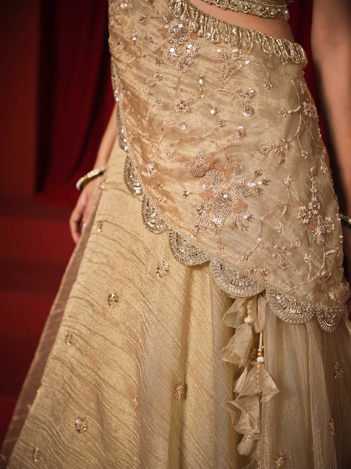 Golden chiffon tissue silk designer lehenga choli