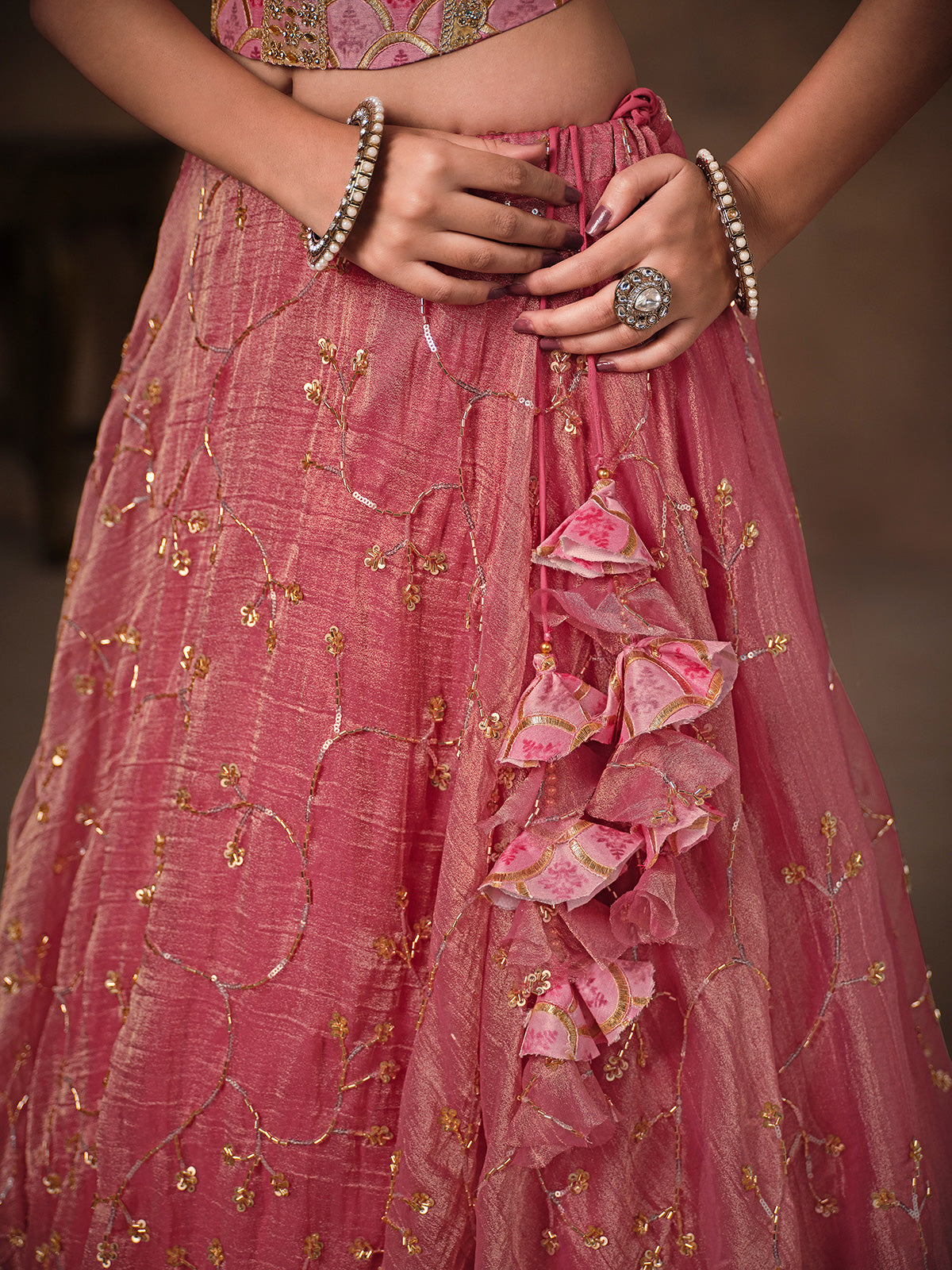 Onion pink chiffon tissue silk lehenga choli